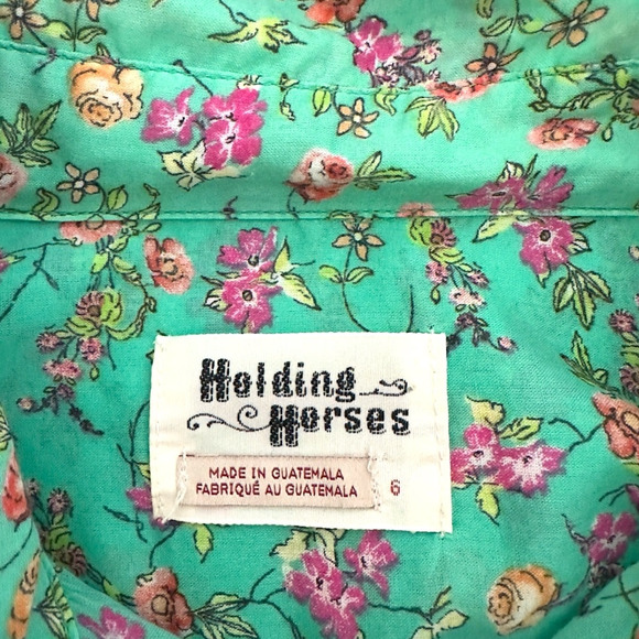 Holding Horses Anthropologie Women's Floral Button Down Shirt Size 6 Green Pink - Picture 5 of 9